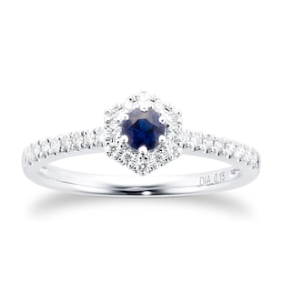 Goldsmiths 9ct White Gold Sapphire & 0.15cttw Diamond Hexagon Ring