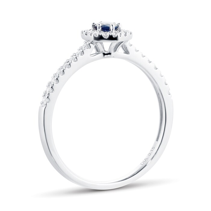 Goldsmiths 9ct White Gold Sapphire & 0.15cttw Diamond Hexagon Ring