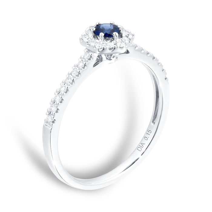 Goldsmiths 9ct White Gold Sapphire & 0.15cttw Diamond Hexagon Ring