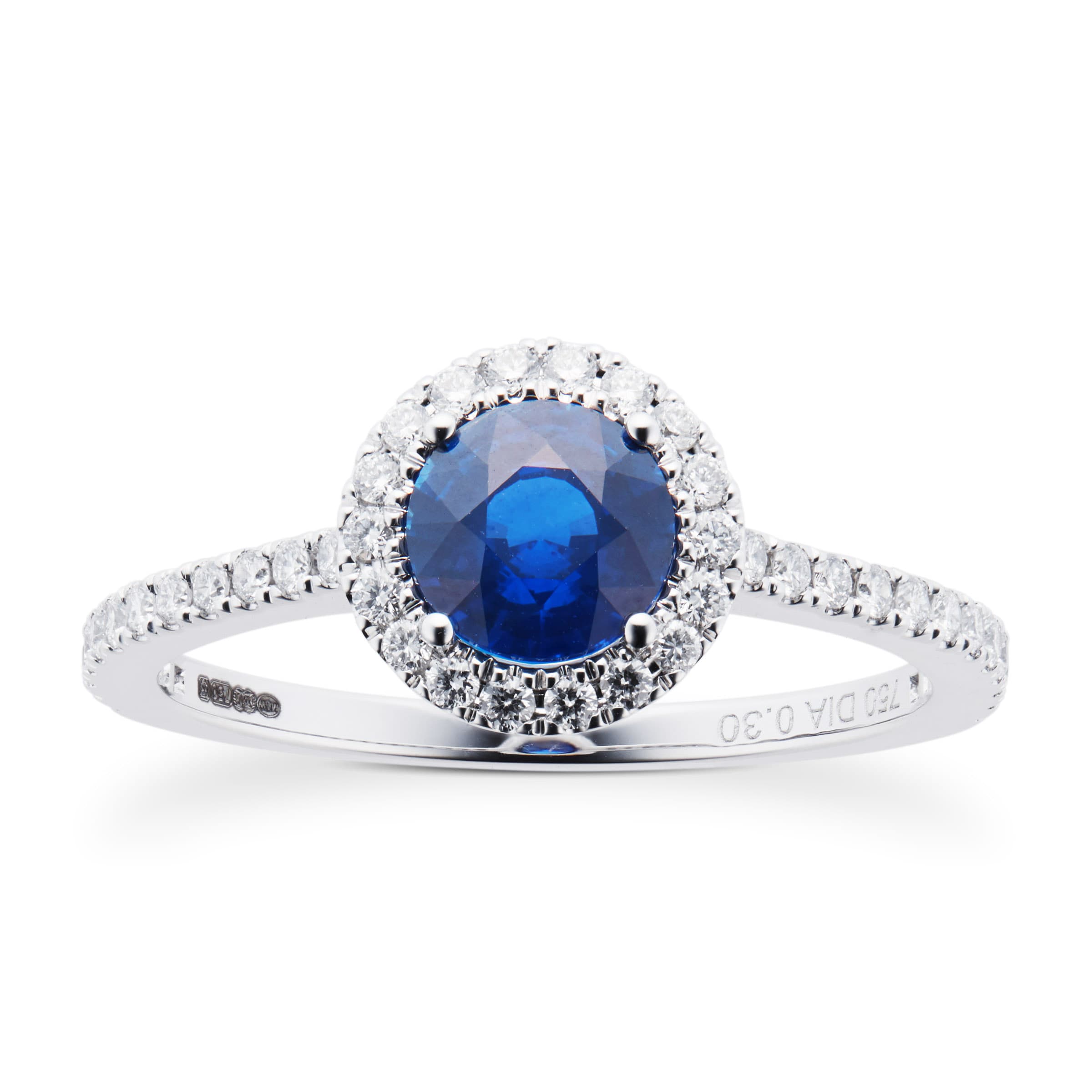 Carrington 18ct White Gold 6mm Sapphire And 0.30cttw Diamond Ring - Ring Size K