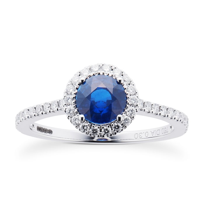 Mappin & Webb Carrington 18ct White Gold 6mm Sapphire And 0.30cttw Diamond Ring