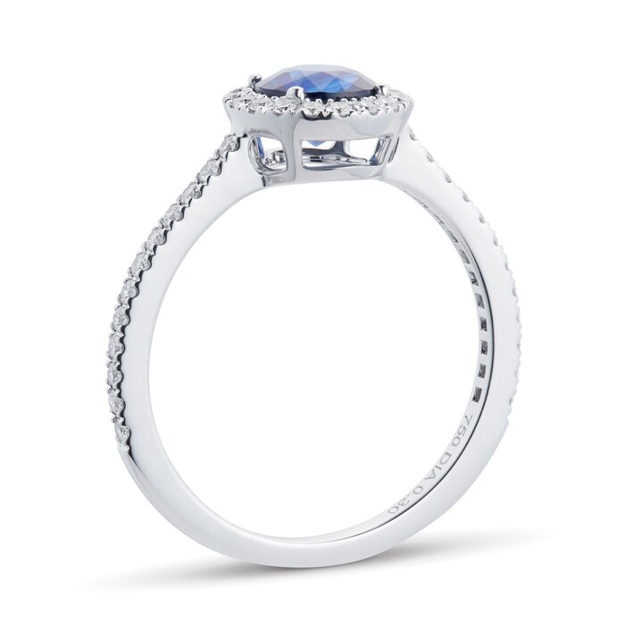 Mappin & Webb Carrington 18ct White Gold 6mm Sapphire And 0.30cttw Diamond Ring - Ring Size M