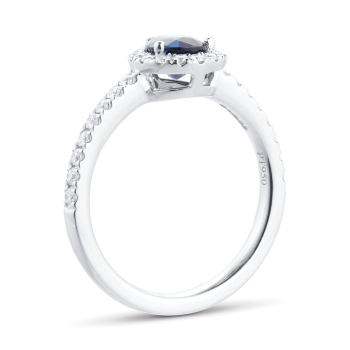 Mappin & Webb Amelia Platinum 1.00ct Pear Cut Sapphire & 0.36cttw Diamond Halo Engagement Ring