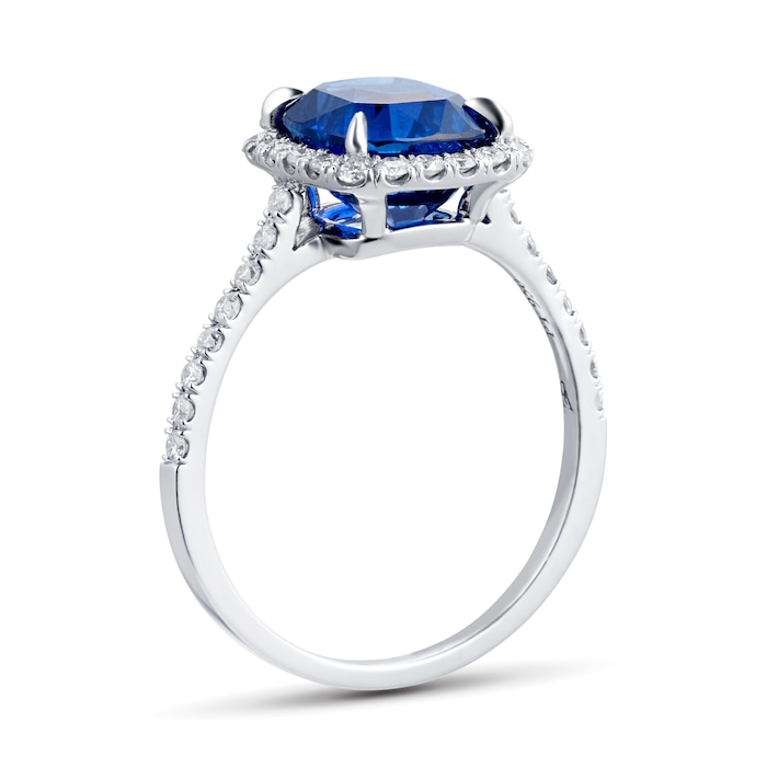 Mappin & Webb Platinum 3.60ct Cushion Cut Sapphire & 0.37ct Diamond Ring