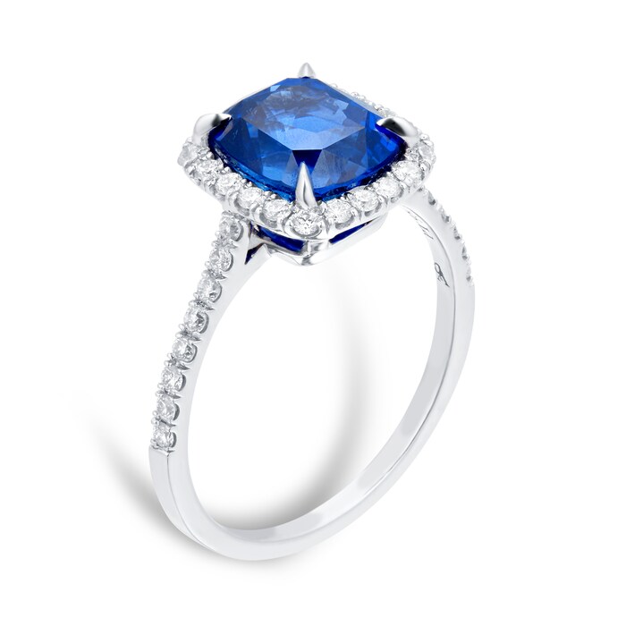 Mappin & Webb Platinum 3.60ct Cushion Cut Sapphire & 0.37ct Diamond Ring - Ring Size N