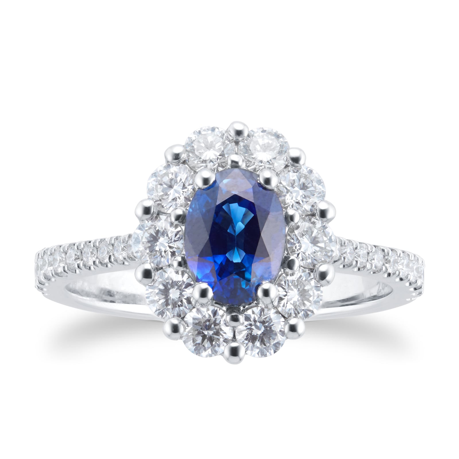 18ct White Gold 0.82ct Diamond & 1.05ct Sapphire Ring - Ring Size N