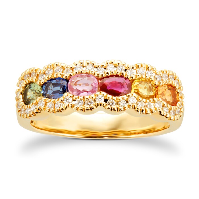 Mappin & Webb 18ct Yellow Gold Sapphire & Diamond Rainbow Ring