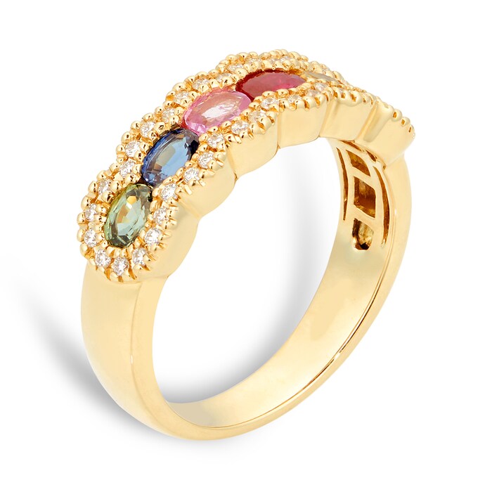 Mappin & Webb 18ct Yellow Gold Sapphire & Diamond Rainbow Ring