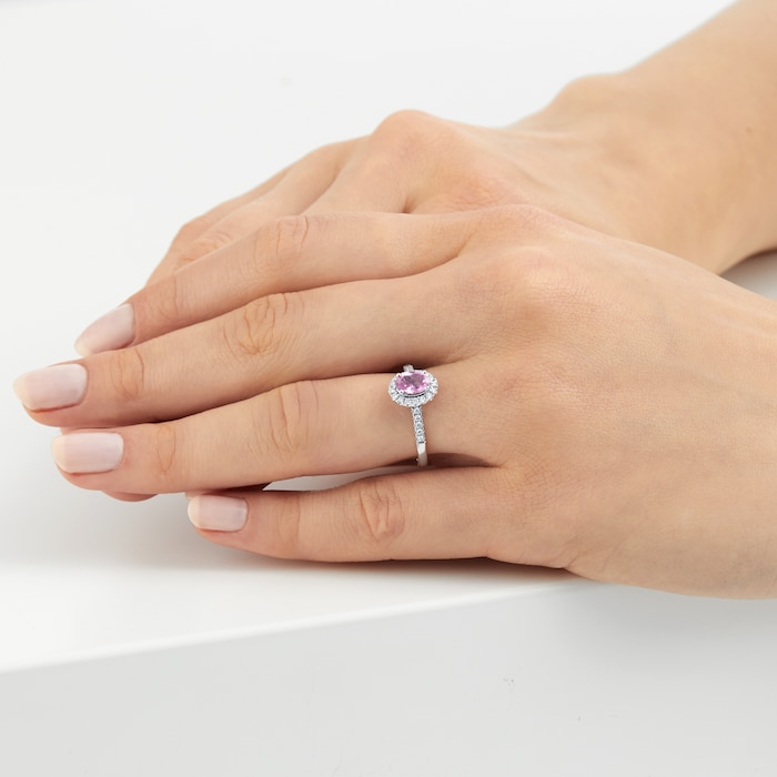 Goldsmiths 18ct White Gold Pink Sapphire & Diamond Engagement Ring