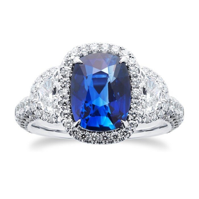 Mappin & Webb 18ct White Gold 1.62cttw Diamond & 3.34cttw Cushion Cut Sapphire Halo Ring