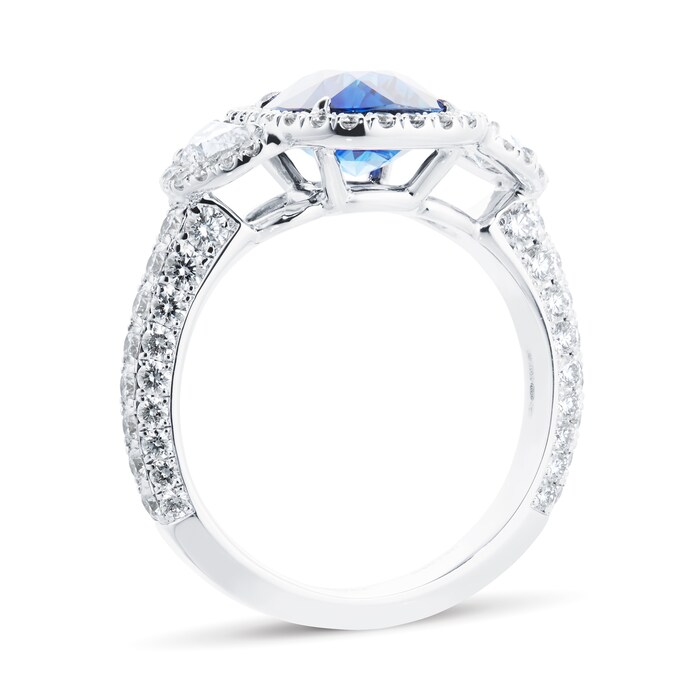 Mappin & Webb 18ct White Gold 1.62cttw Diamond & 3.34cttw Cushion Cut Sapphire Halo Ring