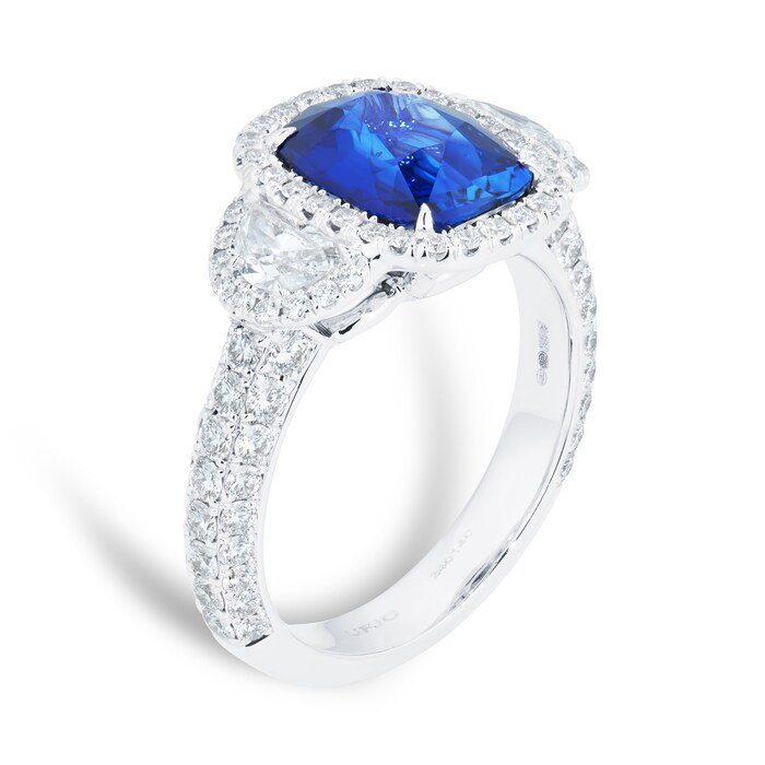 Mappin & Webb 18ct White Gold 1.62cttw Diamond & 3.34cttw Cushion Cut Sapphire Halo Ring