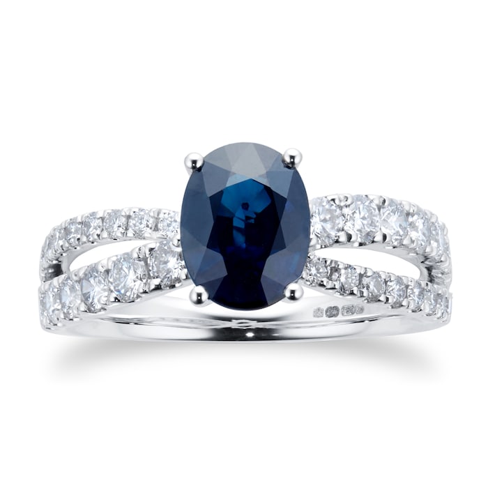 Goldsmiths 18ct White Gold 0.65ct Sapphire & Diamond Oval Split Ring