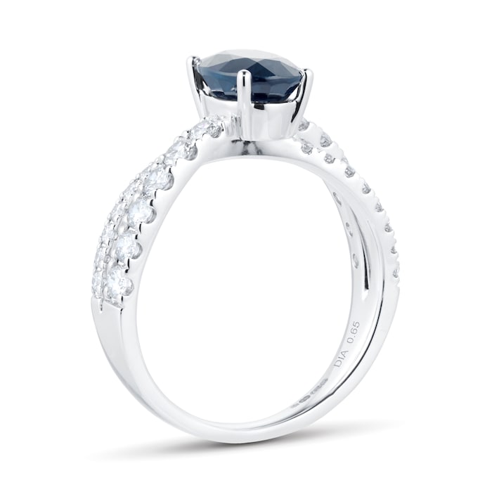 Goldsmiths 18ct White Gold 0.65ct Sapphire & Diamond Oval Split Ring