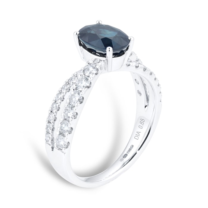 Goldsmiths 18ct White Gold 0.65ct Sapphire & Diamond Oval Split Ring