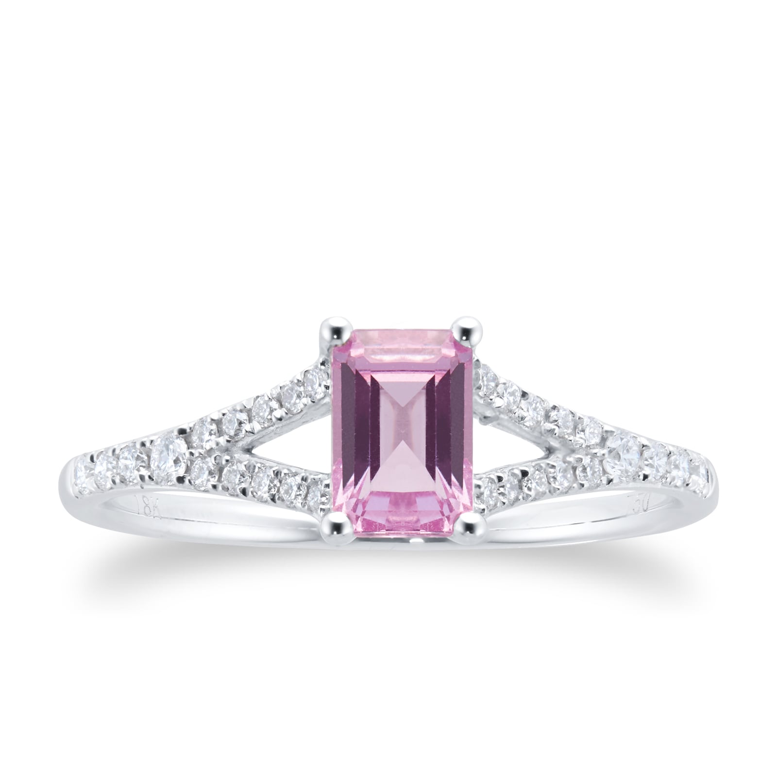 18ct White Gold 0.16cttw Diamond & Pink Sapphire Ring - Ring Size L