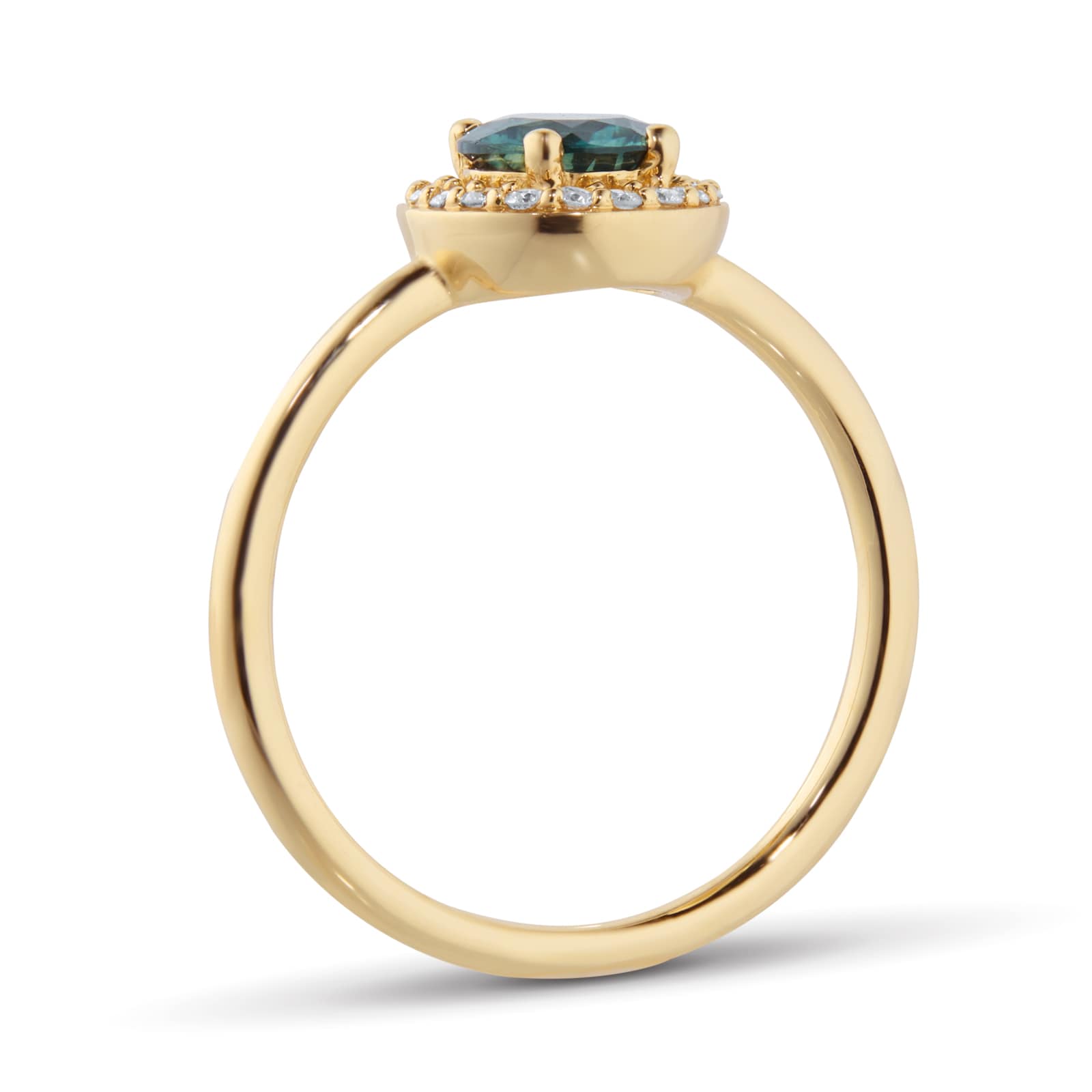 Goldsmiths 18ct Yellow Gold Teal Sapphire & 0.11ct Diamond Halo Ring Goldsmiths 18ct Yellow Gold Teal Sapphire & 0.11ct Diamond Halo Ring