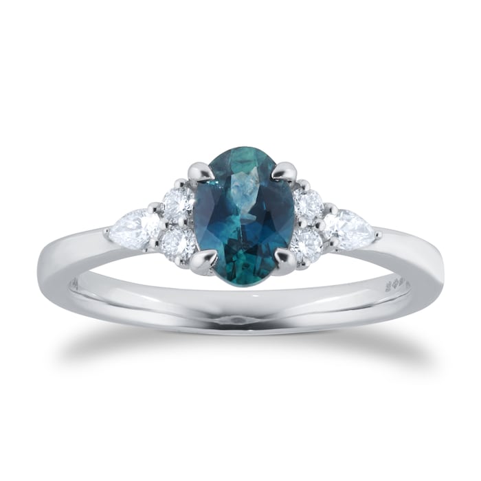 Goldsmiths Platinum Teal Sapphire & 0.20ct Diamond Ring