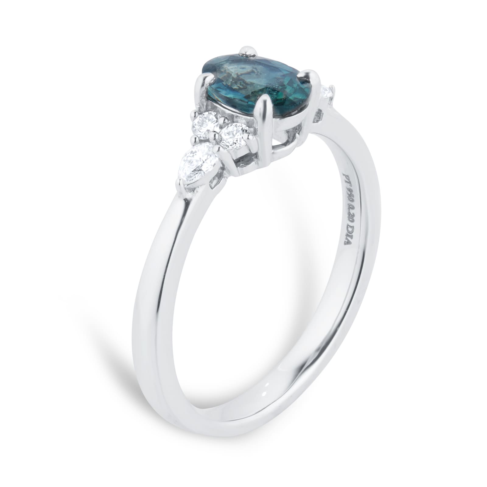 Goldsmiths Platinum Teal Sapphire & 0.20ct Diamond Ring - Ring Size K