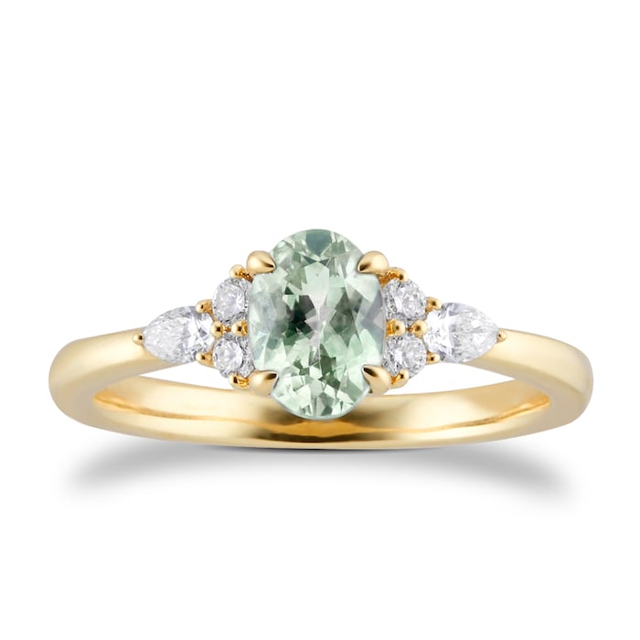 Goldsmiths 18ct Yellow Gold Green Sapphire & 0.20ct diamond Ring