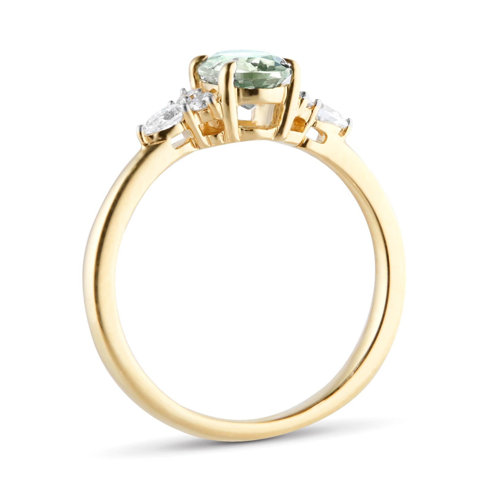 Goldsmiths 18ct Yellow Gold Green Sapphire & 0.20ct diamond Ring - Ring Size I