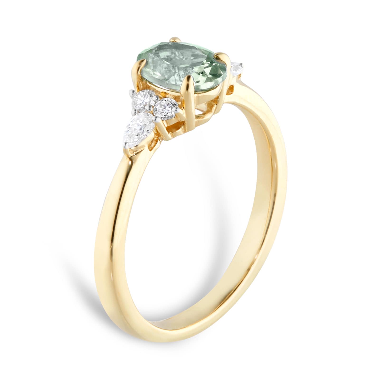 Goldsmiths 18ct Yellow Gold Green Sapphire & 0.20ct diamond Ring - Ring Size I