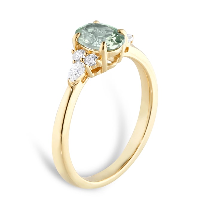 Goldsmiths 18ct Yellow Gold Green Sapphire & 0.20ct diamond Ring