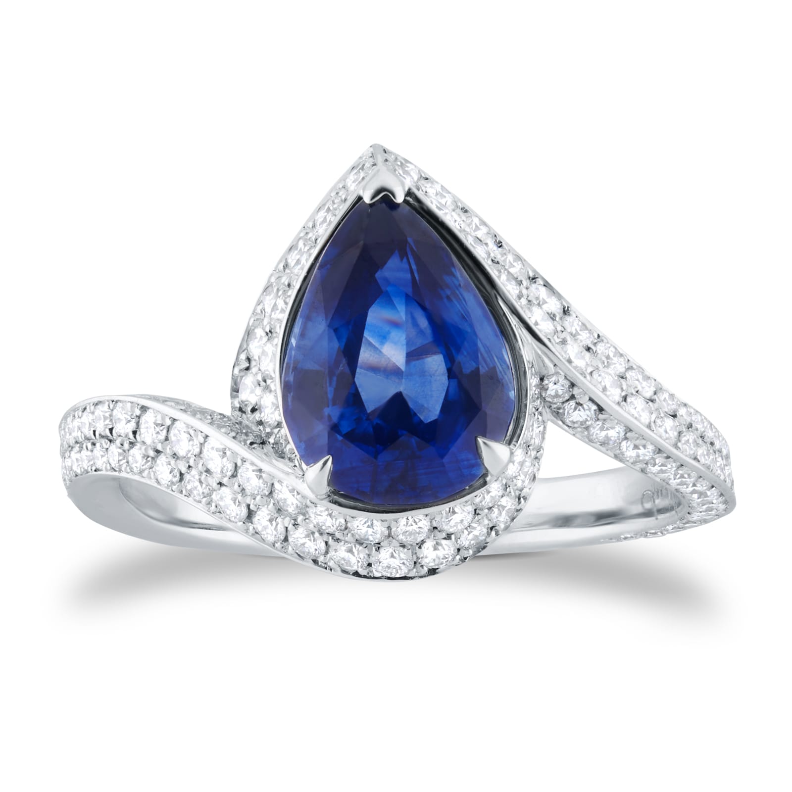 Mappin & Webb 18ct White Gold Pear Cut Sapphire & 0.83cttw Diamond Ring