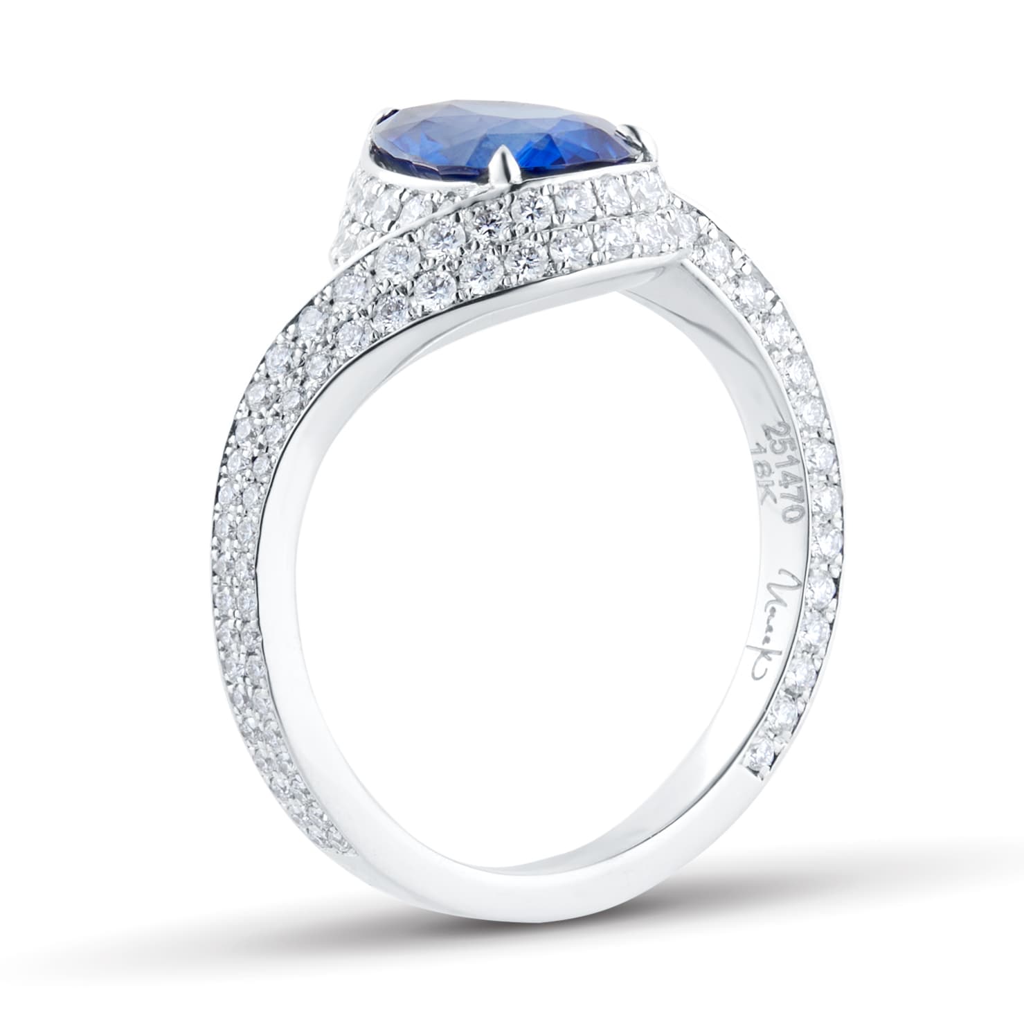 Mappin & Webb 18ct White Gold Pear Cut Sapphire & 0.83cttw Diamond Ring