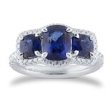 Mappin & Webb 18ct White Gold Three Stone Sapphire & 0.54cttw Diamond Ring - Ring Size M.5