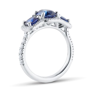 Mappin & Webb 18ct White Gold Three Stone Sapphire & 0.54cttw Diamond Ring