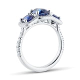 Mappin & Webb 18ct White Gold Three Stone Sapphire & 0.54cttw Diamond Ring - Ring Size M.5