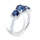 Mappin & Webb 18ct White Gold Three Stone Sapphire & 0.54cttw Diamond Ring - Ring Size M.5