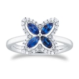 Goldsmiths 18ct White Gold 0.15cttw Diamond and Marquise Cut Sapphire Floral Ring