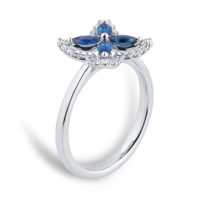 Goldsmiths 18ct White Gold 0.15cttw Diamond and Marquise Cut Sapphire Floral Ring