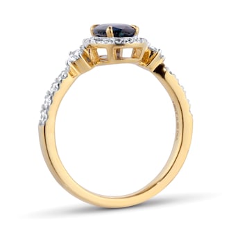 Goldsmiths 18ct Yellow Gold Oval Cut Sapphire and Diamond Halo Ring