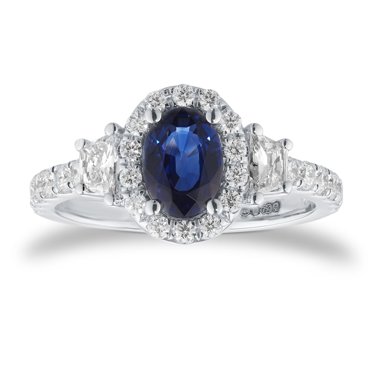 Mappin & Webb 18ct White 0.71cttw Diamond & 1.06cttw Oval Cut Sapphire Ring