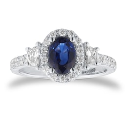 06110356 - 18ct White 0.71cttw Diamond & 1.06cttw Oval Cut Sapphire Ring