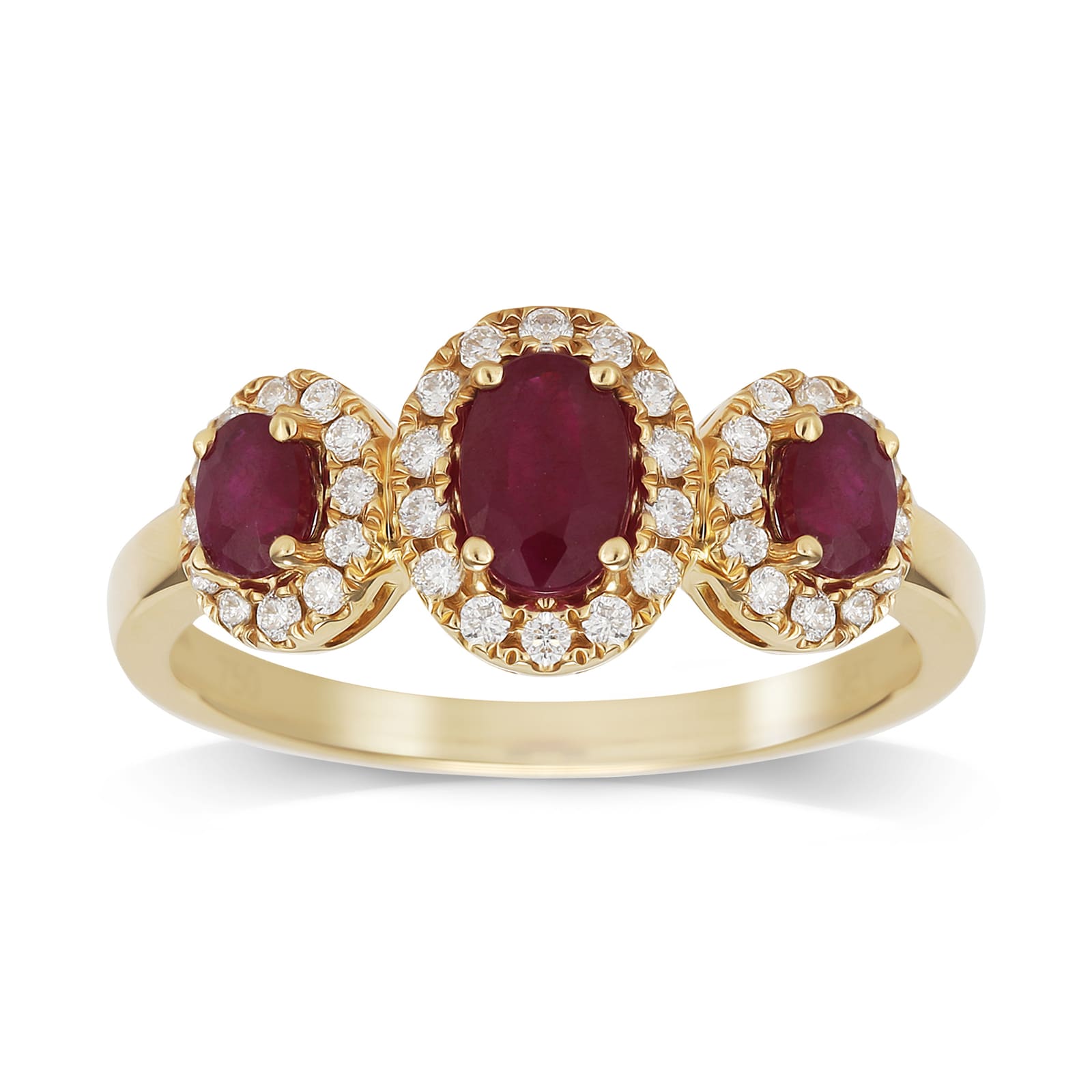 Goldsmiths 18ct Yellow Gold Ruby & 0.25cttw Diamond Three Stone Ring ...