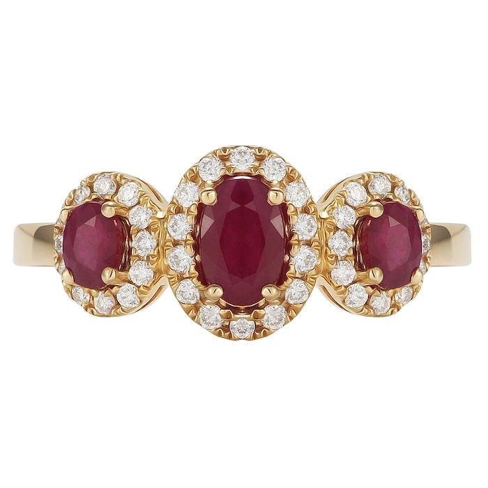 Goldsmiths 18ct Yellow Gold Ruby & 0.25cttw Diamond Three Stone Ring