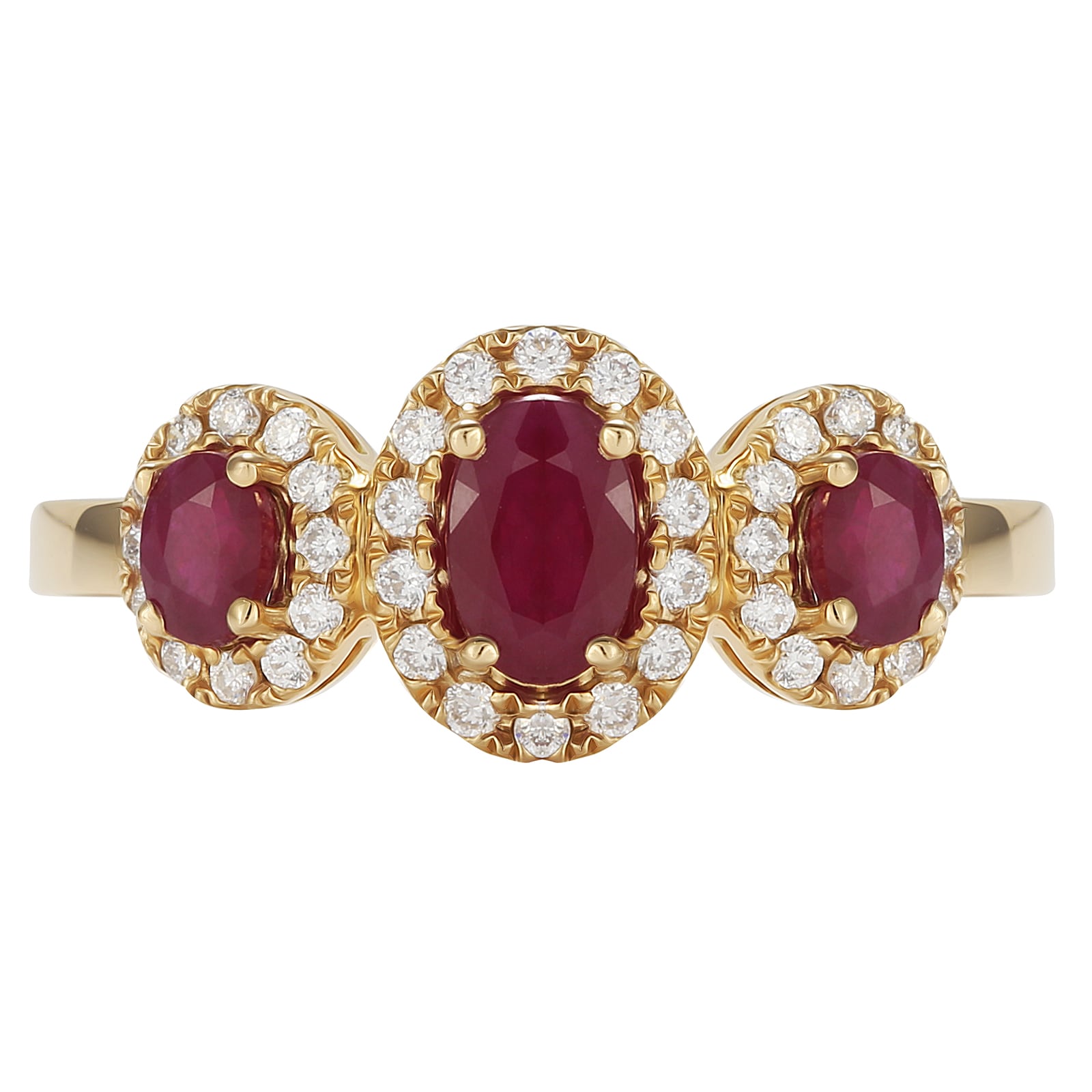 Goldsmiths 18ct Yellow Gold Ruby & 0.25cttw Diamond Three Stone Ring ...