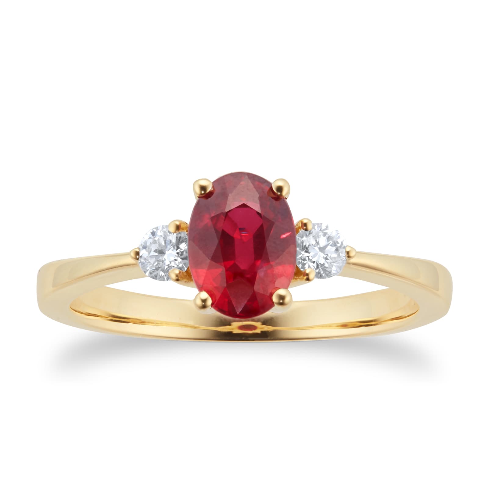 18ct Yellow Gold 1.00ct Oval Cut Ruby & 0.15cttw Diamond Engagement Ring - Ring Size M