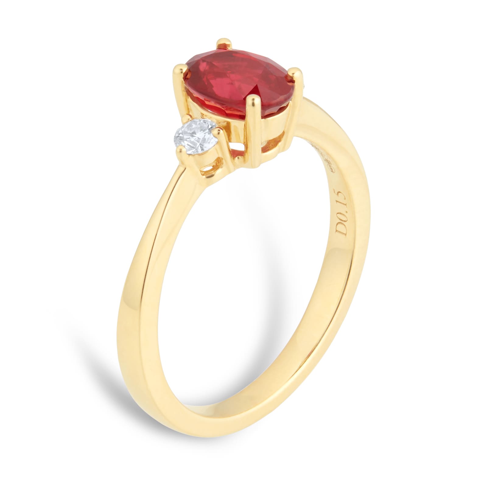 Mappin & Webb 18ct Yellow Gold 1.00ct Oval Cut Ruby & 0.15cttw Diamond Engagement Ring Mappin & Webb 18ct Yellow Gold 1.00ct Oval Cut Ruby & 0.15cttw Diamond Engagement Ring