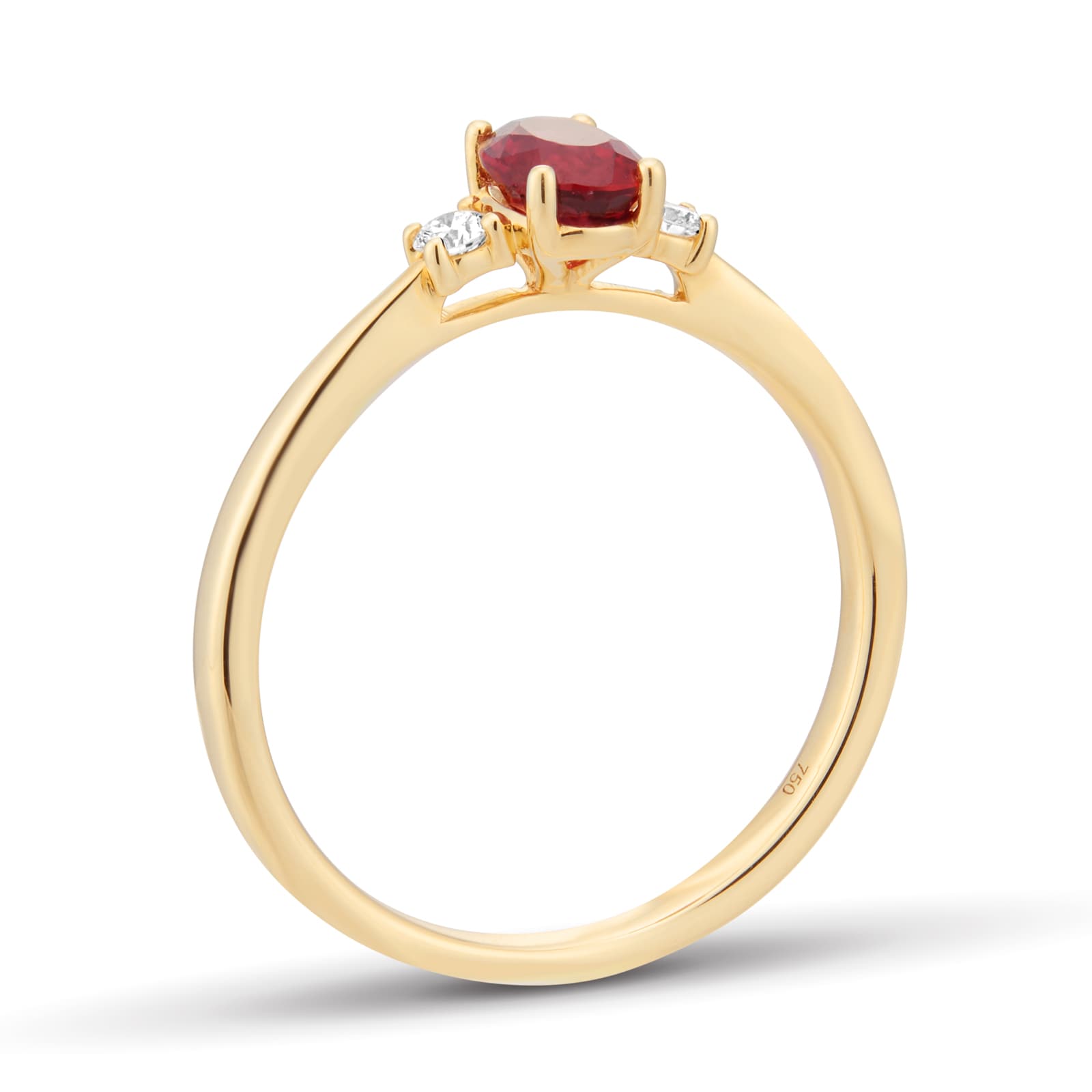 Goldsmiths 18ct Yellow Gold Oval Cut Ruby and Diamond Three Stone Engagement Ring Goldsmiths 18ct Yellow Gold Oval Cut Ruby and Diamond Three Stone Engagement Ring