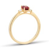 Goldsmiths 18ct Yellow Gold Oval Cut Ruby and Diamond Three Stone Engagement Ring