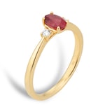 Goldsmiths 18ct Yellow Gold Oval Cut Ruby and Diamond Three Stone Engagement Ring