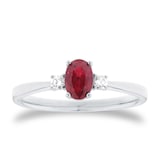 Goldsmiths Platinum Oval Cut Ruby and Diamond Three Stone Engagement Ring