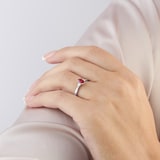 Goldsmiths Platinum Oval Cut Ruby and Diamond Three Stone Engagement Ring