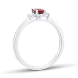 Goldsmiths Platinum Oval Cut Ruby and Diamond Three Stone Engagement Ring