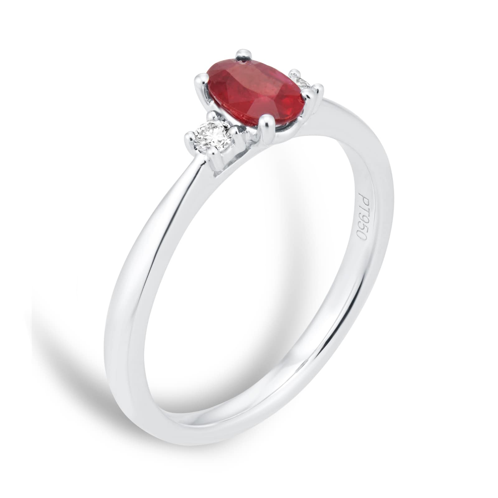 Goldsmiths Platinum Oval Cut Ruby and Diamond Three Stone Engagement Ring Goldsmiths Platinum Oval Cut Ruby and Diamond Three Stone Engagement Ring